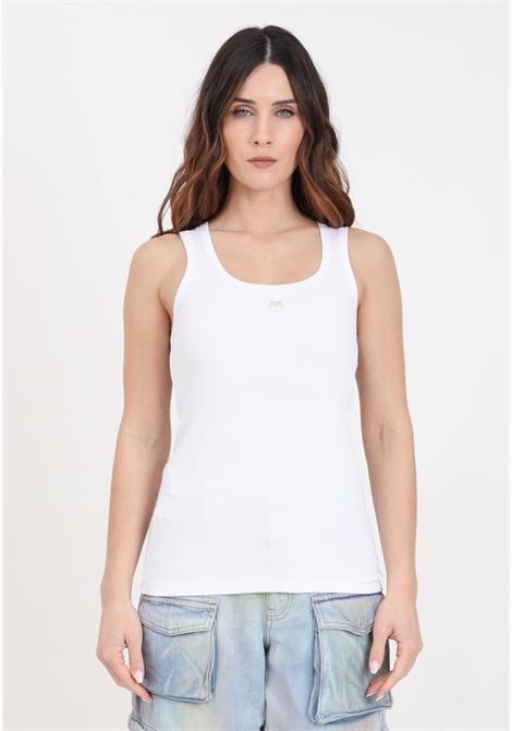 White women's tank top with love birds embroidery PINKO | 100807-A0PUZ04