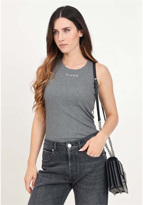 Gray Distinct tank top for women with logo lettering PINKO | 100822-A22XI76