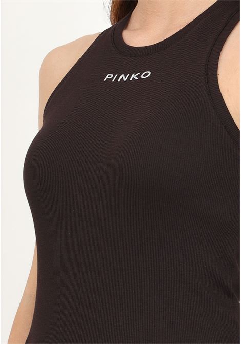 Brown Distinto women's tank top with lettering logo PINKO | 100822-A22XM28