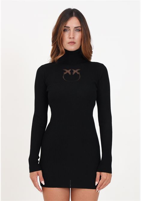 Short black dress for women with Love Birds logo inlay detail PINKO | 102020-A18MZ99