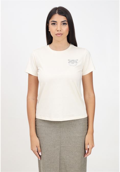 T-shirt a manica corta avorio da donna modello Nambrone PINKO | 103320-A24EZ12