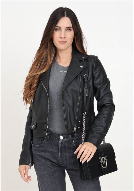 Black Sensibile leather jacket for women PINKO | 103901-Y6WLZ99
