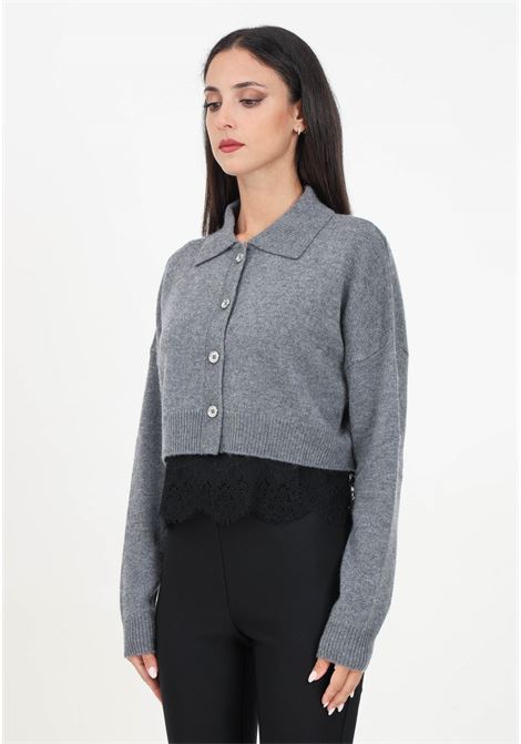 Cardigan grigio da donna con canotta nera abbinata PINKO | 103918-A226IZ9