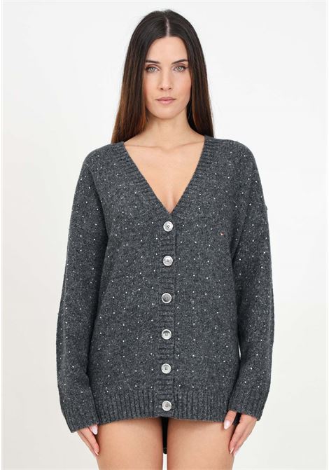 Cardigan grigio da donna con paillettes e bottoni sul fronte e sul retro PINKO | 103966-A232IZ9