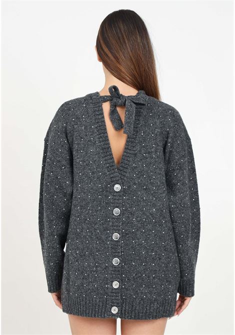 Cardigan grigio da donna con paillettes e bottoni sul fronte e sul retro PINKO | 103966-A232IZ9