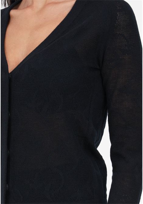 Cardigan nero da donna con motivo logo Love Birds jacquard PINKO | 104007-A224Z99