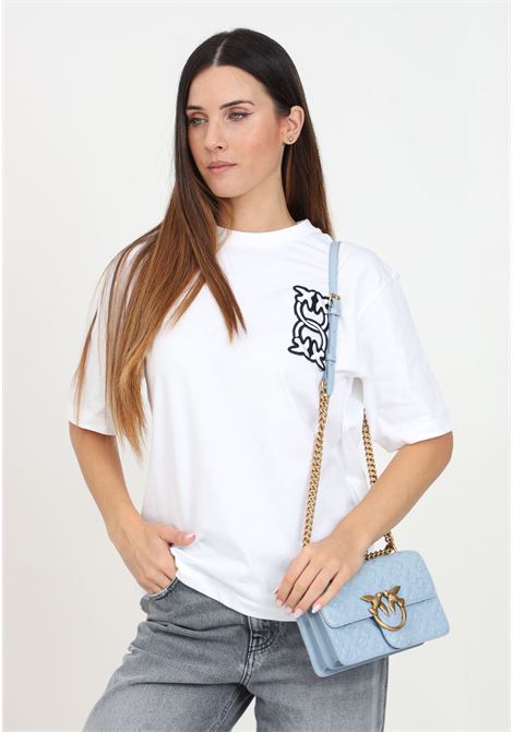 T-shirt a manica corta bianca da donna con patch logo Love Birds Monogram PINKO | 104043-A23DZ05