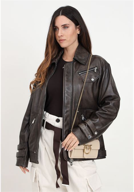 Black Grotta leather jacket for women PINKO | 104048-A23UZ98