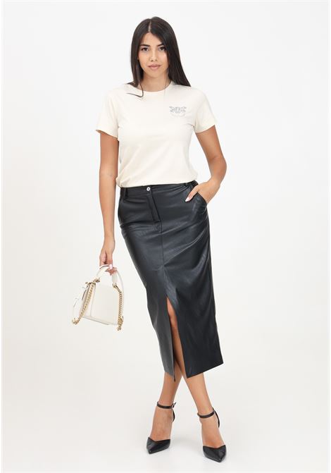 Black faux leather midi skirt for women PINKO | 104145-7105Z99