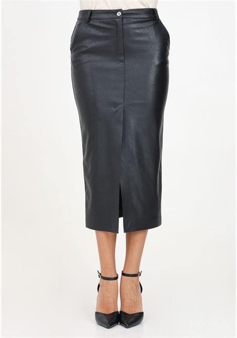 Black faux leather midi skirt for women PINKO | 104145-7105Z99