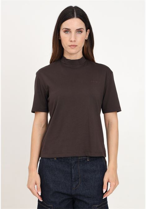 Brown short-sleeved pencil t-shirt for women with logo embroidery PINKO | 104188-A251L72