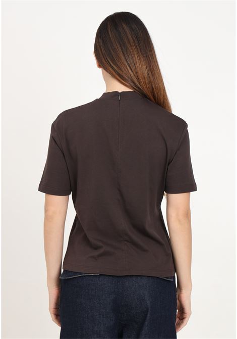 Brown short-sleeved pencil t-shirt for women with logo embroidery PINKO | 104188-A251L72