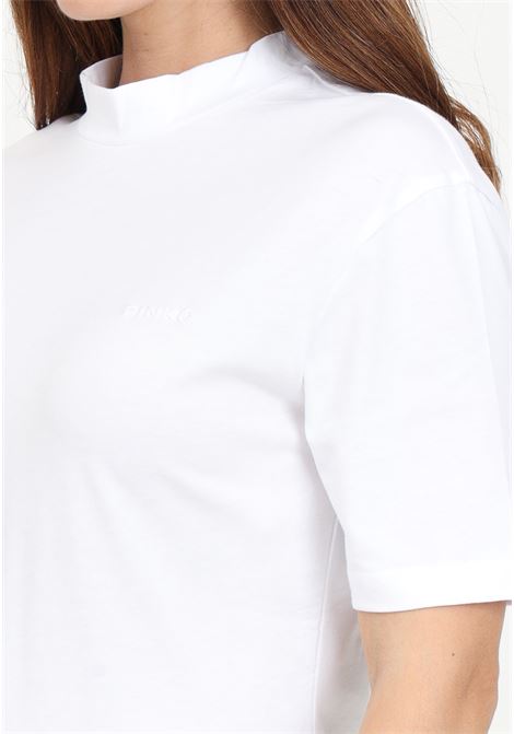 White short-sleeved pencil t-shirt for women with logo embroidery PINKO | 104188-A251Z04