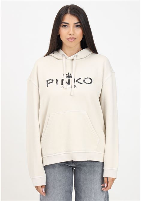 Bassani beige hooded sweatshirt for women PINKO | 104388-A27VC16