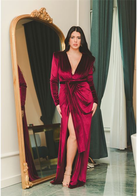 Chery Velvet women's long dress in burgundy velvet SANTAS | ACINA-VLBORDEAUX