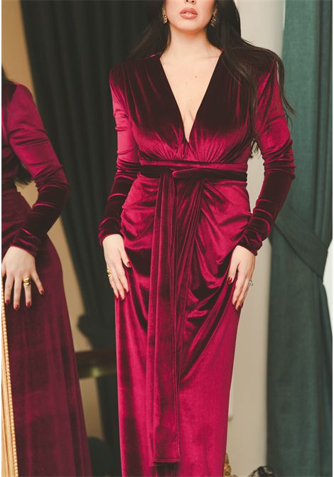 Chery Velvet women's long dress in burgundy velvet SANTAS | ACINA-VLBORDEAUX