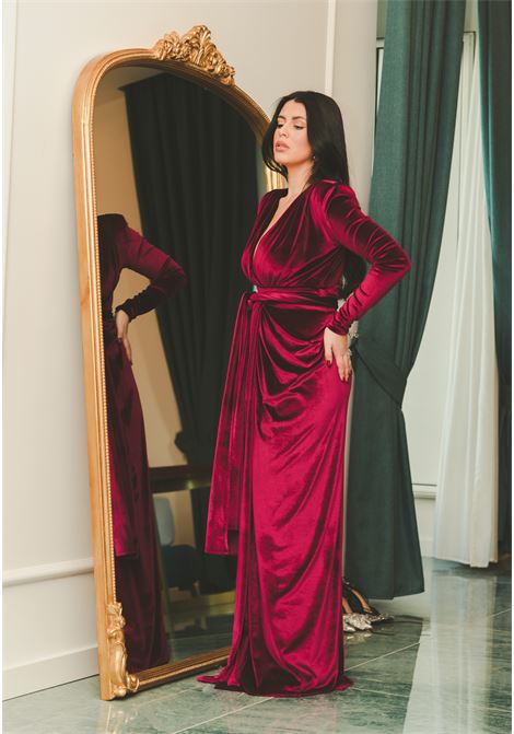 Chery Velvet women's long dress in burgundy velvet SANTAS | ACINA-VLBORDEAUX