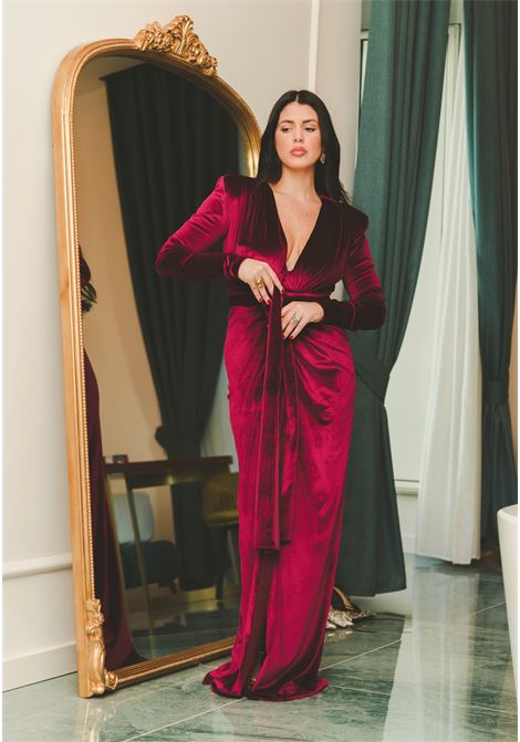 Chery Velvet women's long dress in burgundy velvet SANTAS | ACINA-VLBORDEAUX