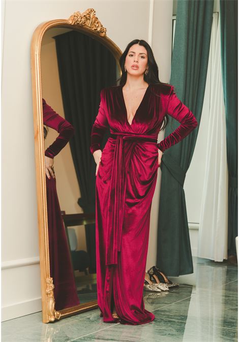 Chery Velvet women's long dress in burgundy velvet SANTAS | ACINA-VLBORDEAUX