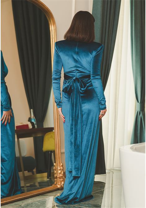 Long women's dress in Petrolio Royal Velvet blue velvet SANTAS | ACINA-VLPETROLIO