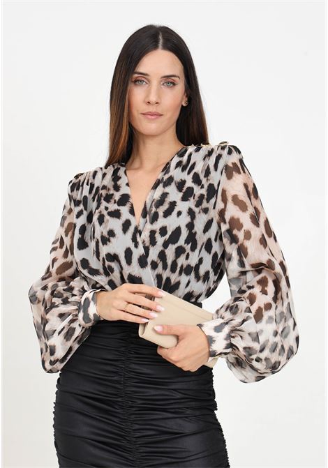 Body in chiffon beige da donna con fantasia Dalmata SHIT | SH2425058DALMATA