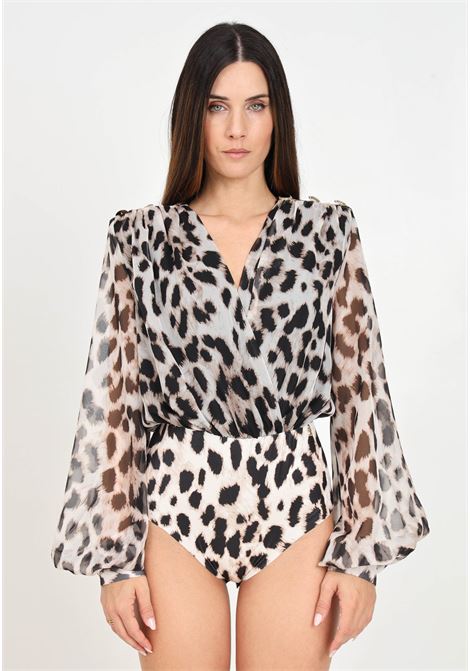 Body in chiffon beige da donna con fantasia Dalmata SHIT | SH2425058DALMATA