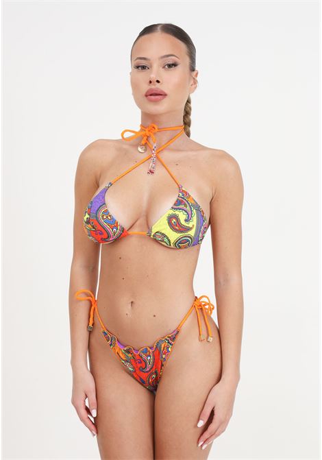 Patterned women's bikini with orange laces 4GIVENESS | FGBW3515200