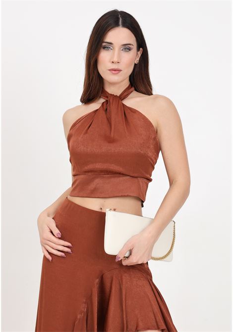 Brown women's top with jewel fringe band AKEP | CNKD05154MORO
