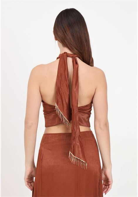 Brown women's top with jewel fringe band AKEP | CNKD05154MORO