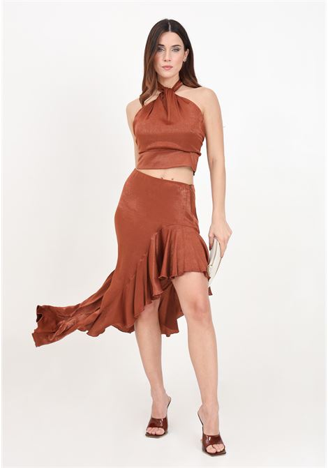 Brown asymmetrical cut women's skirt AKEP | GOKD05155MORO