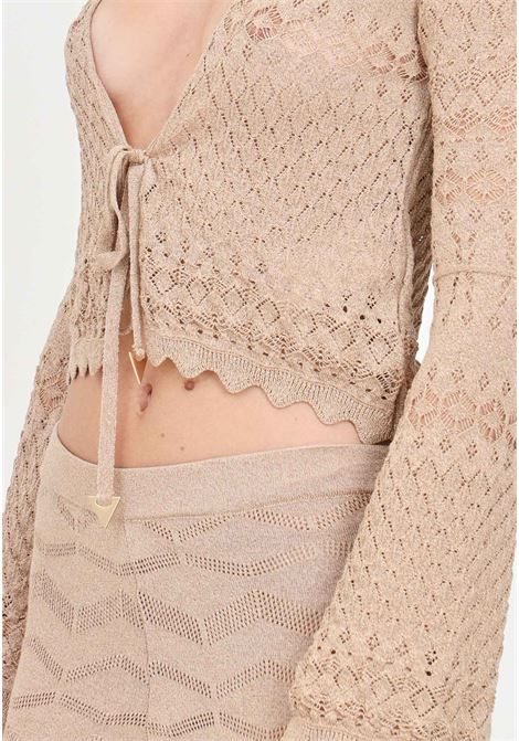 Sand colored women's shrug with perforated texture AKEP | MGKD05070SABBIA