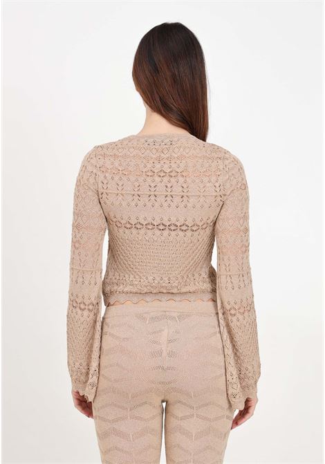Sand colored women's shrug with perforated texture AKEP | MGKD05070SABBIA