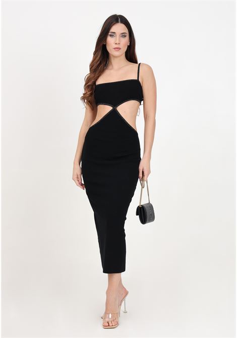 Black women's dress with cut out and slit details AKEP | VSKD05014NERO