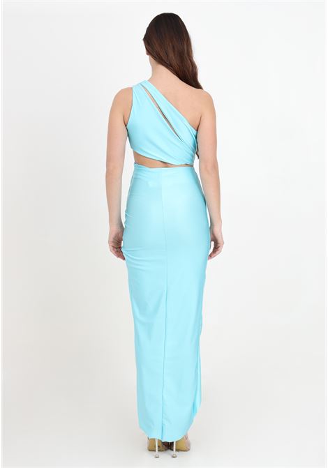 Long light blue women's dress with cut out details and decorative ring AMEN | HMS24505096