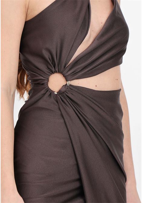 Long brown women's dress with cut out details and decorative ring AMEN | HMS24505174