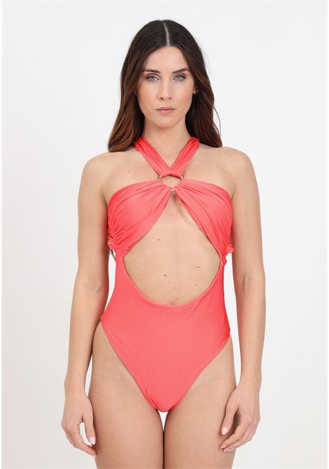 Coral red women's one-piece swimsuit with cut out details AMEN | HMS24810183
