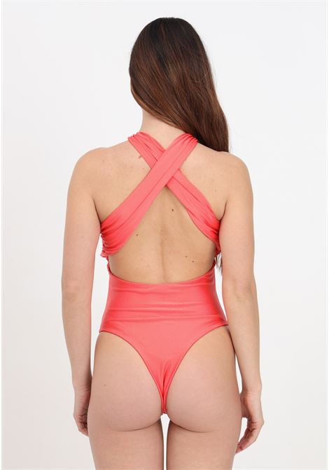 Coral red women's one-piece swimsuit with cut out details AMEN | HMS24810183