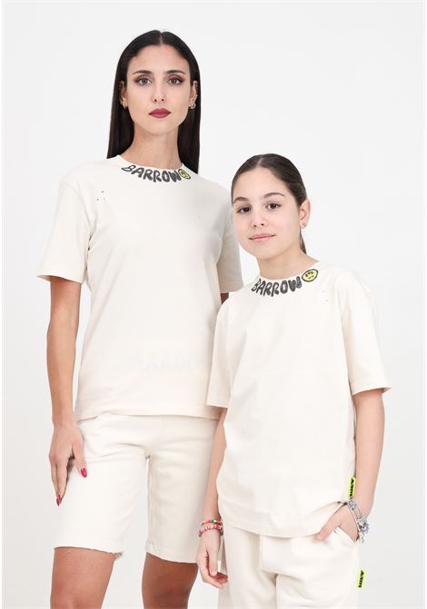 Women's and girls' cream-coloured t-shirt with street art logo and smile BARROW | S4BKJUTH028013