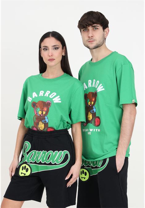 T-shirt uomo donna verde con logo e stampa BARROW | S4BWUATH040BW012