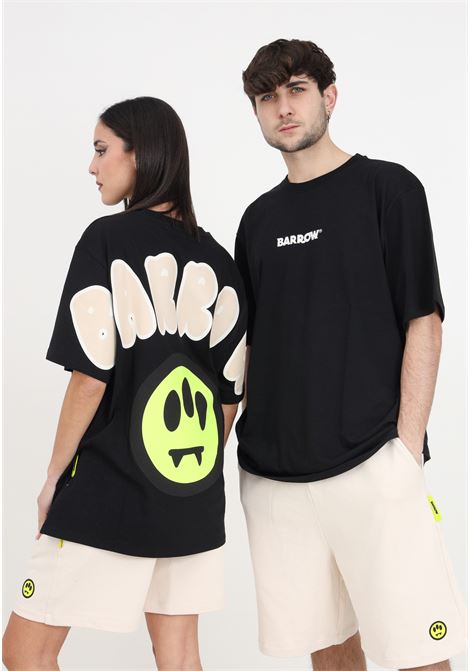 T-shirt uomo donna nera con logo, stampa e smile BARROW | S4BWUATH142110