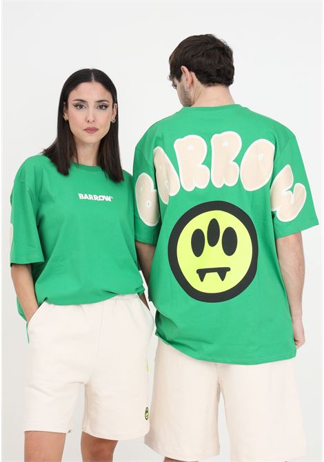 T-shirt uomo donna verde con logo, stampa e smile BARROW | S4BWUATH142BW012