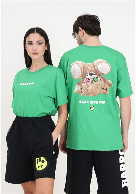 Green men's and women's t-shirt with print and teddy bear BARROW | S4BWUATH147BW012