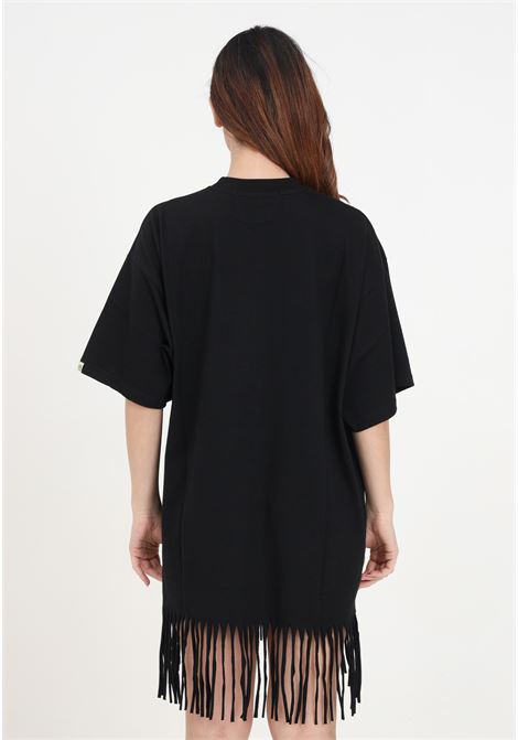 Black women's dress with fringes on the bottom and print on the front BARROW | S4BWWODR100110