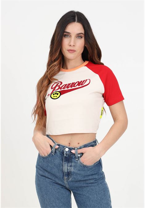 Two-tone women's T-shirt with printed logo and smiley face BARROW | S4BWWOTH107BW009