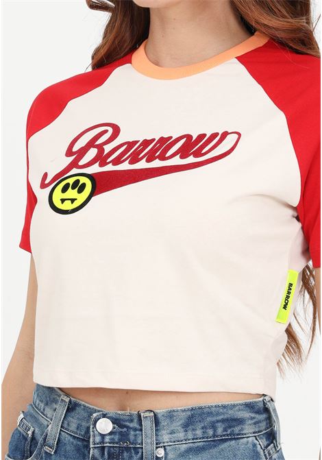 Two-tone women's T-shirt with printed logo and smiley face BARROW | S4BWWOTH107BW009