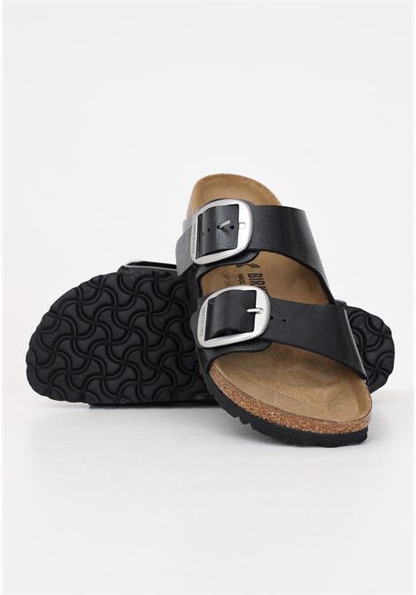 Black women's slippers with cork sole, Arizona Big Buckle model BIRKENSTOCK | 1027413.