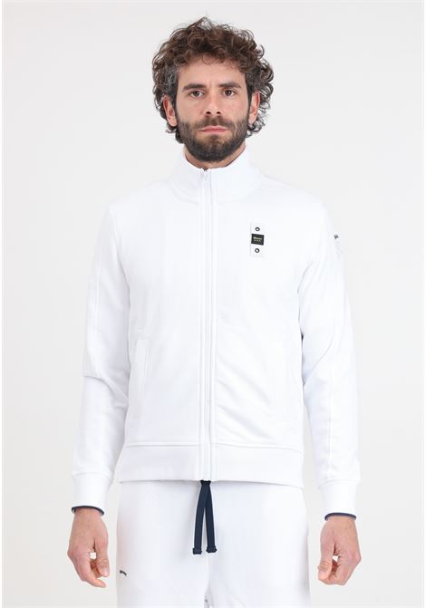 Optical white men's sweatshirt with logo patch on the sleeve BLAUER | 24SBLUF01193-006804100