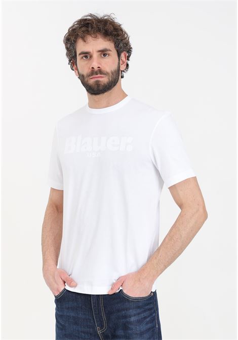 White men's T-shirt with tone-on-tone logo print BLAUER | 24SBLUH02142-004547100