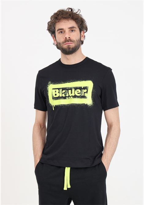 Black men's t-shirt with yellow print on the front BLAUER | 24SBLUH02147-004547999