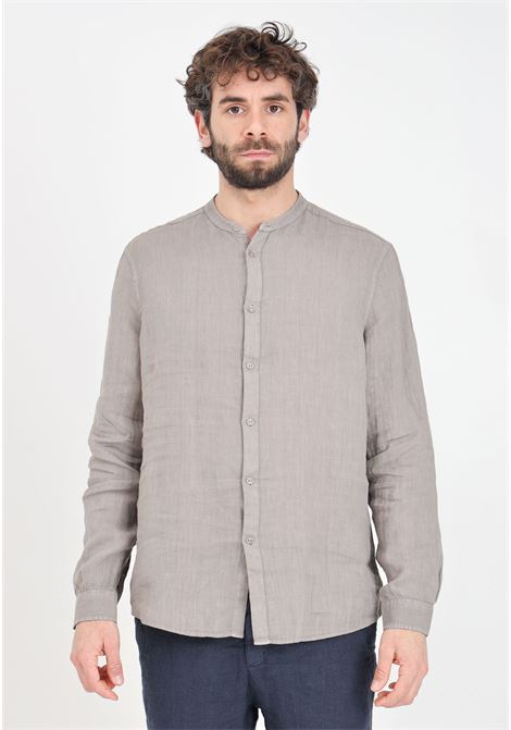 Mud-colored men's shirt with mandarin collar BOMBOOGIE | SM6401-T-LI2350
